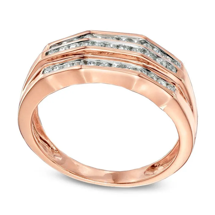 Mens 10 CT TW Natural Diamond Wedding Band in Solid 10K Rose Gold Goldia Rings Mens 10 CT TW Natural Diamond Wedding Band in Solid 10K Rose Gold Goldia Rings