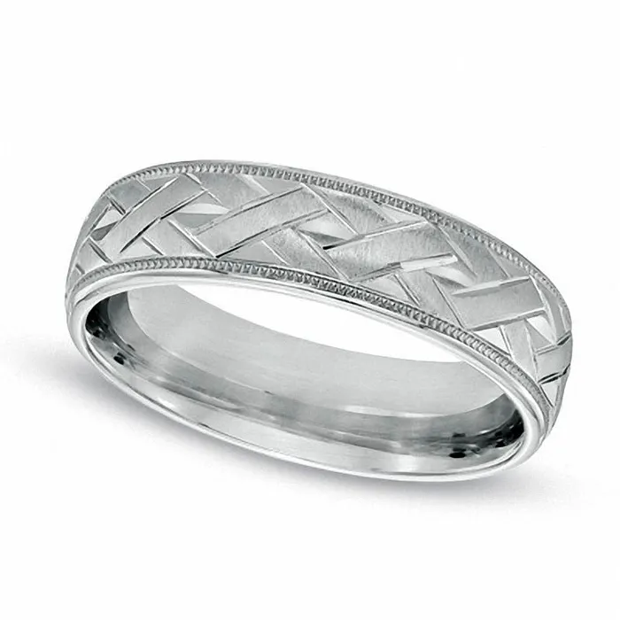 Mens 60mm Woven Comfort Fit Milgrain Wedding Band in Sterling Silver Goldia Rings Mens 60mm Woven Comfort Fit Milgrain Wedding Band in Sterling Silver Goldia Rings