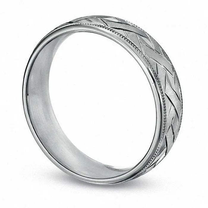 Mens 60mm Woven Comfort Fit Milgrain Wedding Band in Sterling Silver Goldia Rings Mens 60mm Woven Comfort Fit Milgrain Wedding Band in Sterling Silver Goldia Rings