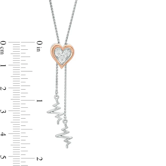 Natural Diamond Accent Heart and Heartbeat Lariat Bolo Necklace in Sterling Silver and 10K Rose Gold 265 Goldia Necklaces Natural Diamond Accent Heart and Heartbeat Lariat Bolo Necklace in Sterling Silver and 10K Rose Gold 265 Goldia Necklaces