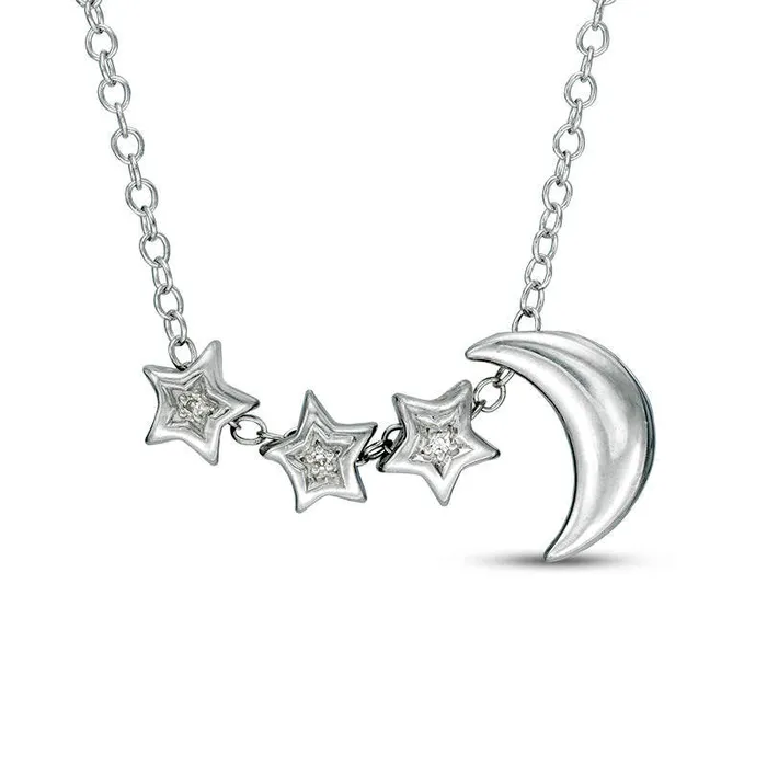 Natural Diamond Accent Moon and Stars Necklace in Sterling Silver Goldia Necklaces Natural Diamond Accent Moon and Stars Necklace in Sterling Silver Goldia Necklaces