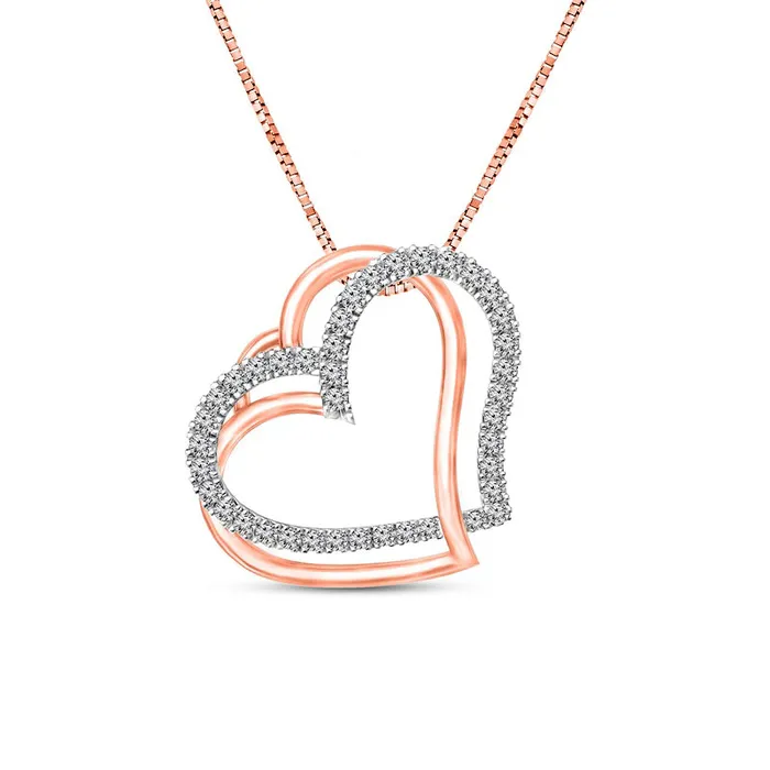 Necklaces 025 CT TW Natural Diamond Double Tilted Heart Outline Pendant in 10K TwoTone Gold Goldia Necklaces 025 CT TW Natural Diamond Double Tilted Heart Outline Pendant in 10K TwoTone Gold Goldia
