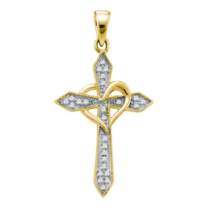 Necklaces 10k Yellow Gold Round Diamond Cross Heart Pendant 110 Cttw gndatlanta