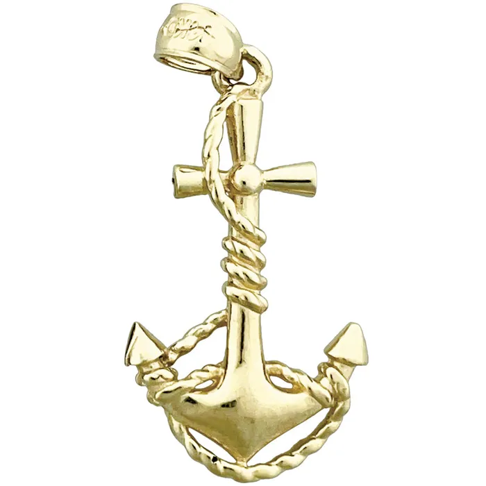 Necklaces 14K Gold 3D Nautical Ship Anchor amp Rope Pendant Goldia