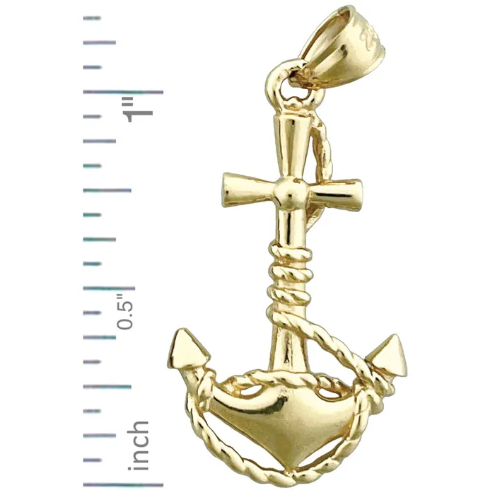 Necklaces 14K Gold 3D Nautical Ship Anchor amp Rope Pendant Goldia