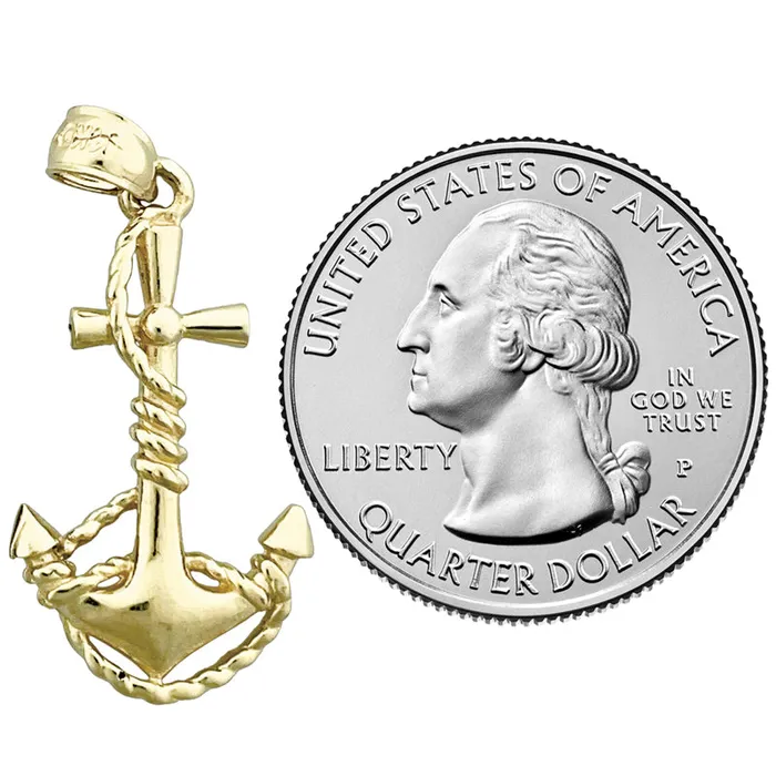 Necklaces 14K Gold 3D Nautical Ship Anchor amp Rope Pendant Goldia