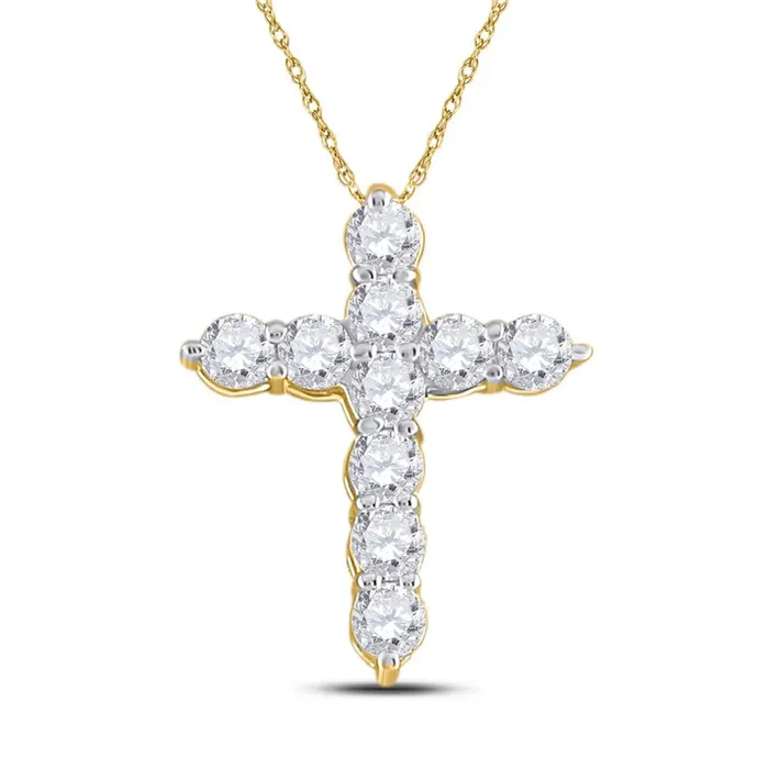 Necklaces 14k Yellow Gold Round Diamond Cross Pendant 14 Cttw gndatlanta