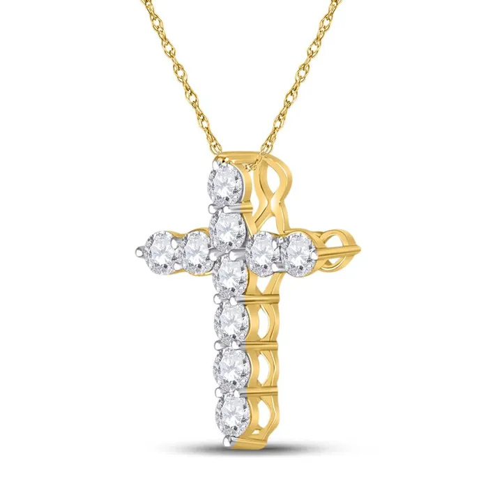 Necklaces 14k Yellow Gold Round Diamond Cross Pendant 14 Cttw gndatlanta