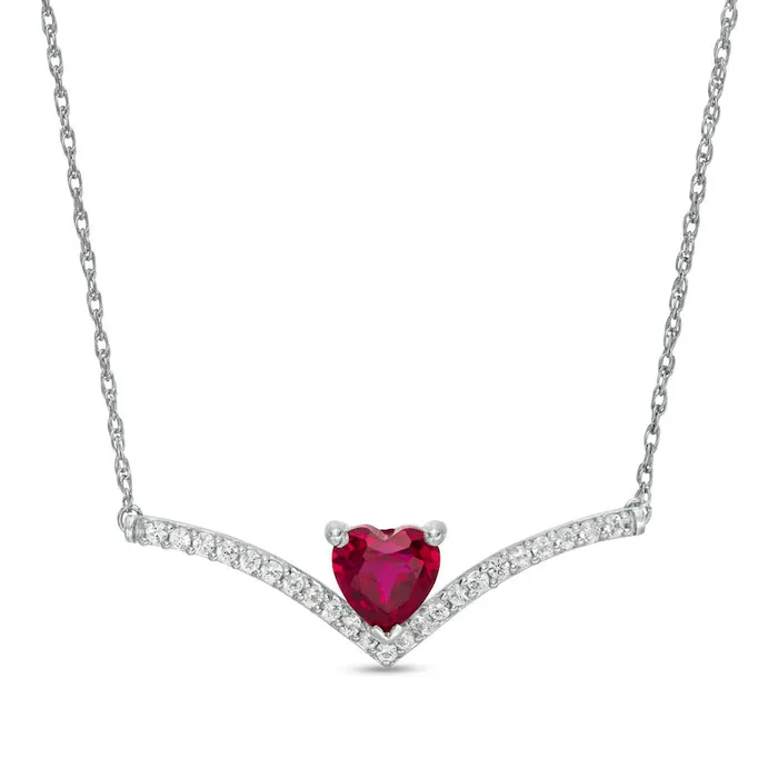Necklaces 60mm HeartShaped LabCreated Ruby and White Sapphire Chevron Necklace in Sterling Silver Goldia Necklaces 60mm HeartShaped LabCreated Ruby and White Sapphire Chevron Necklace in Sterling Silver Goldia