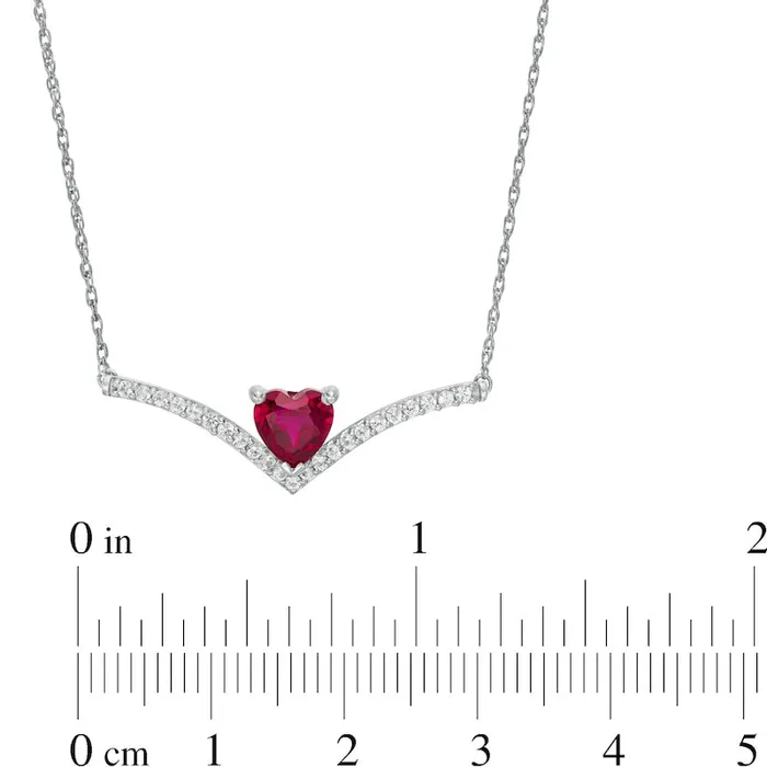 Necklaces 60mm HeartShaped LabCreated Ruby and White Sapphire Chevron Necklace in Sterling Silver Goldia Necklaces 60mm HeartShaped LabCreated Ruby and White Sapphire Chevron Necklace in Sterling Silver Goldia