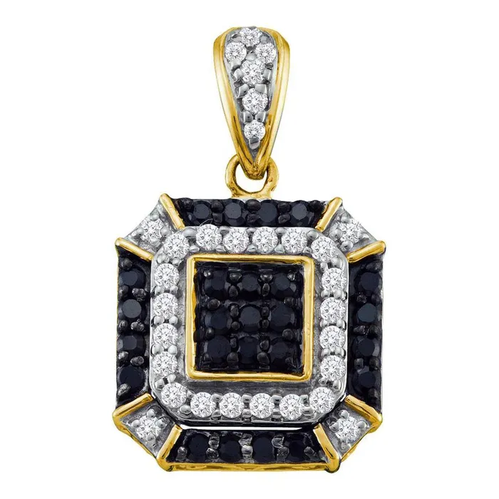 Necklaces gndatlanta 10k Yellow Gold Round Black Diamond Square Pendant 12 Cttw Necklaces gndatlanta 10k Yellow Gold Round Black Diamond Square Pendant 12 Cttw