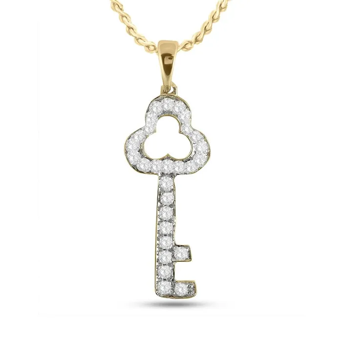 Necklaces gndatlanta 10k Yellow Gold Round Diamond Trefoil Key Pendant 16 Cttw Necklaces gndatlanta 10k Yellow Gold Round Diamond Trefoil Key Pendant 16 Cttw