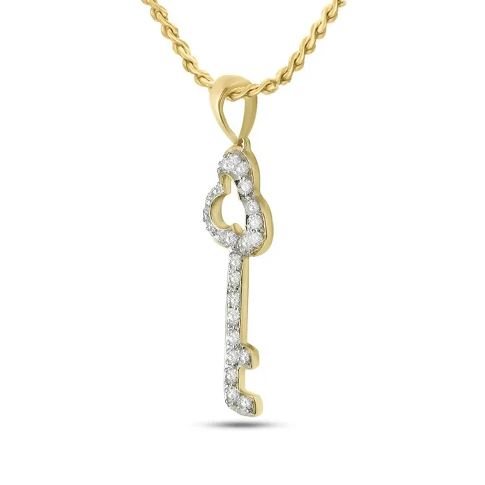 Necklaces gndatlanta 10k Yellow Gold Round Diamond Trefoil Key Pendant 16 Cttw