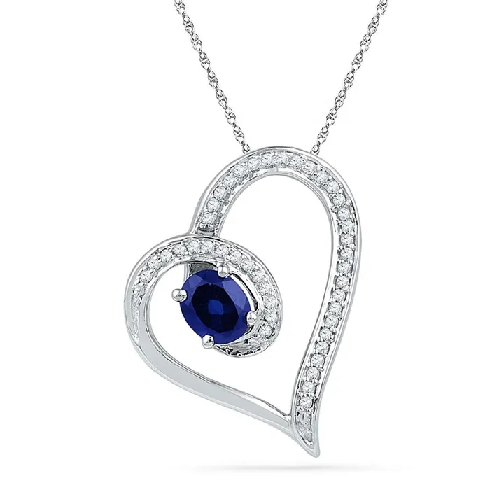 Necklaces gndatlanta 14k White Gold Oval Created Blue Sapphire Heart Outline Pendant 34 Cttw Necklaces gndatlanta 14k White Gold Oval Created Blue Sapphire Heart Outline Pendant 34 Cttw