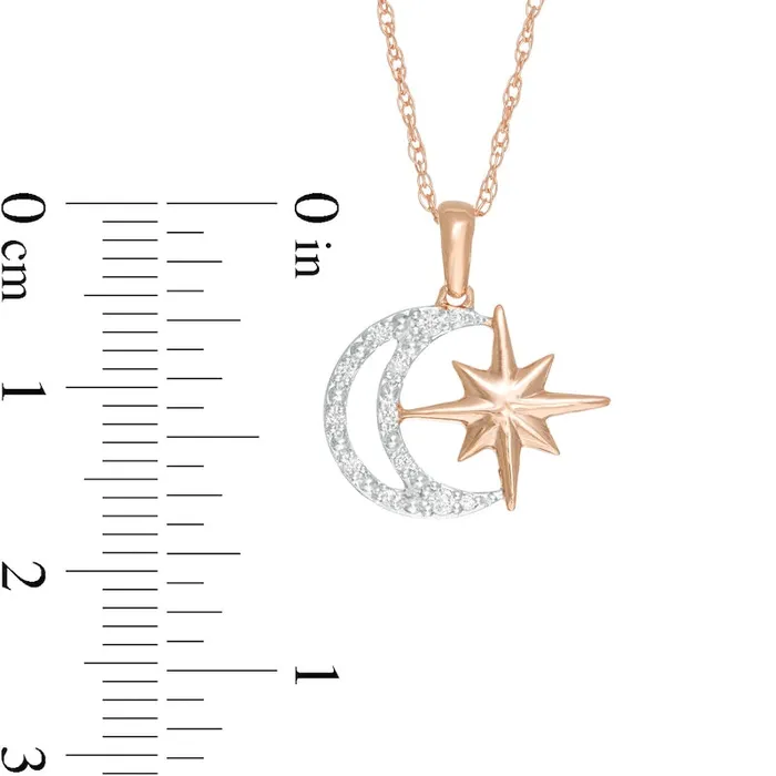 Necklaces Goldia 007 CT TW Natural Diamond Star and Moon Pendant in Sterling Silver with 10K Rose Gold Plate Necklaces Goldia 007 CT TW Natural Diamond Star and Moon Pendant in Sterling Silver with 10K Rose Gold Plate