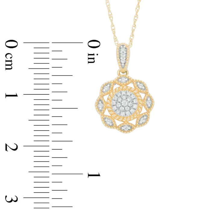 Necklaces Goldia 01 CT TW Composite Natural Diamond Scallop Frame Pendant in 10K Yellow Gold Necklaces Goldia 01 CT TW Composite Natural Diamond Scallop Frame Pendant in 10K Yellow Gold