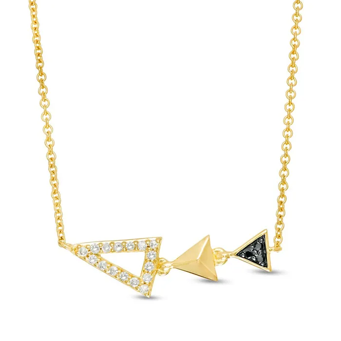 Necklaces Goldia 01 CT TW Enhanced Black and White Natural Diamond Graduated Triple Triangle Necklace in 10K Yellow Gold Necklaces Goldia 01 CT TW Enhanced Black and White Natural Diamond Graduated Triple Triangle Necklace in 10K Yellow Gold