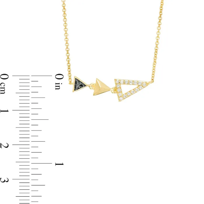 Necklaces Goldia 01 CT TW Enhanced Black and White Natural Diamond Graduated Triple Triangle Necklace in 10K Yellow Gold Necklaces Goldia 01 CT TW Enhanced Black and White Natural Diamond Graduated Triple Triangle Necklace in 10K Yellow Gold