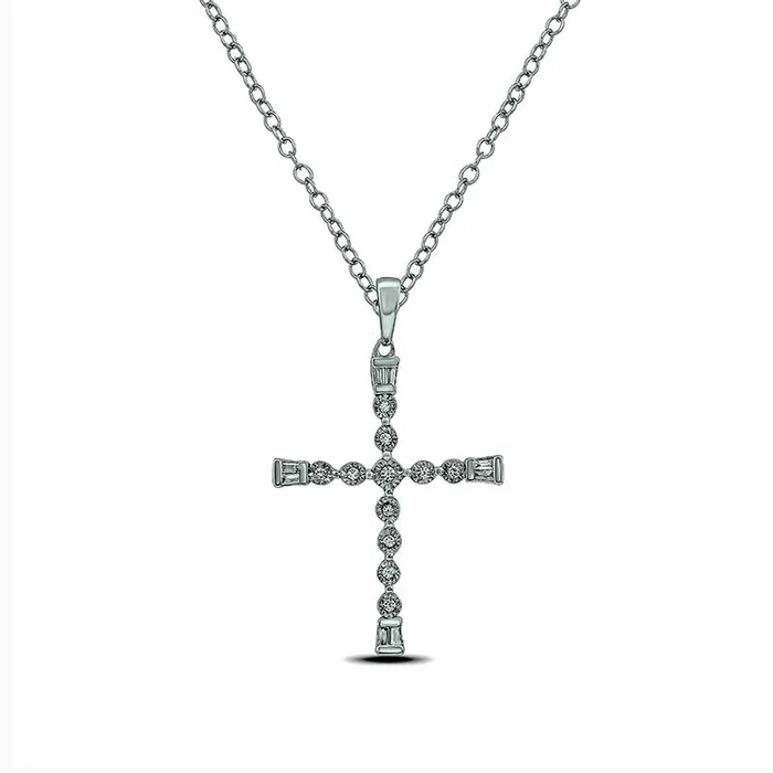 Necklaces Goldia 01 CT TW Natural Diamond Antique VintageStyle Cross Pendant in Sterling Silver Necklaces Goldia 01 CT TW Natural Diamond Antique VintageStyle Cross Pendant in Sterling Silver