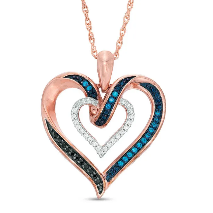 Necklaces Goldia 017 CT TW Enhanced Blue Black and White Natural Diamond Heart Pendant in Sterling Silver with 14K Rose Gold Plate Necklaces Goldia 017 CT TW Enhanced Blue Black and White Natural Diamond Heart Pendant in Sterling Silver with 14K Rose Gold Plate