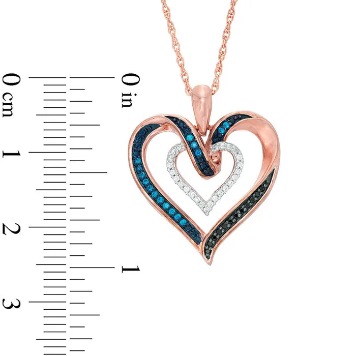 Necklaces Goldia 017 CT TW Enhanced Blue Black and White Natural Diamond Heart Pendant in Sterling Silver with 14K Rose Gold Plate Necklaces Goldia 017 CT TW Enhanced Blue Black and White Natural Diamond Heart Pendant in Sterling Silver with 14K Rose Gold Plate