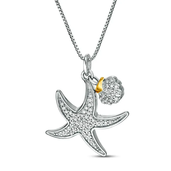 Necklaces Goldia 02 CT TW Natural Diamond Starfish with Seashell Charm Pendant in Sterling Silver and 14K Gold Plate Necklaces Goldia 02 CT TW Natural Diamond Starfish with Seashell Charm Pendant in Sterling Silver and 14K Gold Plate