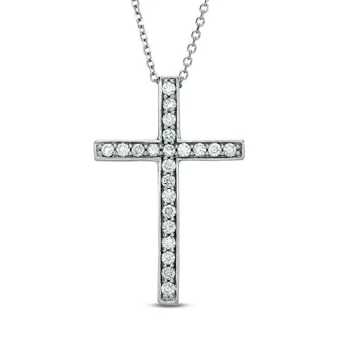 Necklaces Goldia 033 CT TW Certified Natural Diamond Cross Pendant in 14K White Gold II1 Necklaces Goldia 033 CT TW Certified Natural Diamond Cross Pendant in 14K White Gold II1