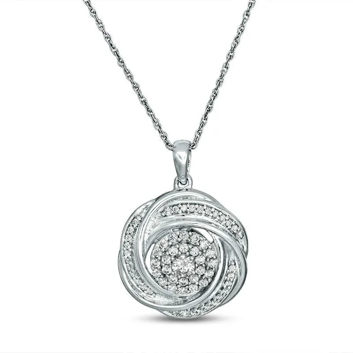 Necklaces Goldia 05 CT TW Natural Diamond Frame Love Knot Pendant in 10K White Gold Necklaces Goldia 05 CT TW Natural Diamond Frame Love Knot Pendant in 10K White Gold