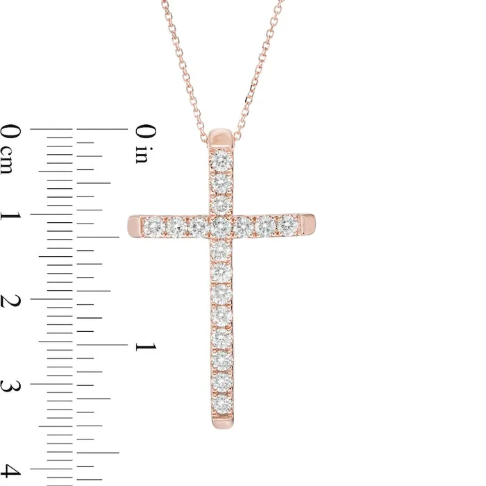 Necklaces Goldia 1 CT TW Certified Natural Diamond Cross Pendant in 14K Rose Gold HI1 Necklaces Goldia 1 CT TW Certified Natural Diamond Cross Pendant in 14K Rose Gold HI1
