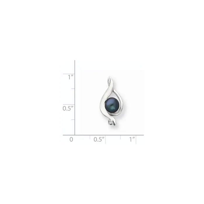 Necklaces Goldia 14k White Gold 55mm Black FW Cultured Pearl VS Real Diamond pendant