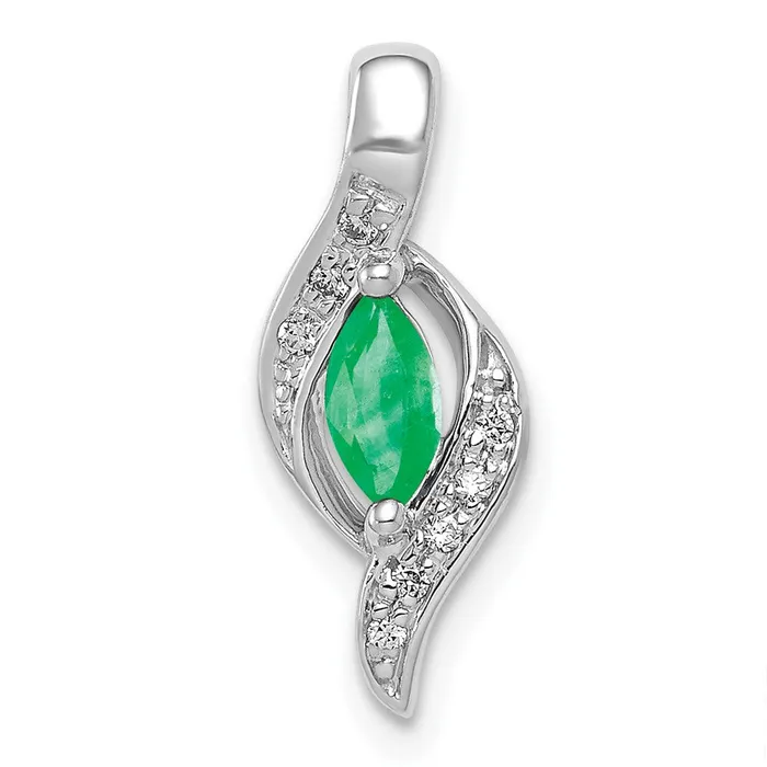 Necklaces Goldia 14K White Gold Real Diamond and Marquise Emerald Pendant