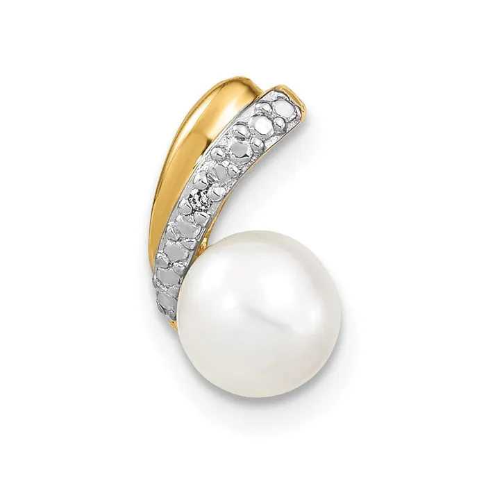 Necklaces Goldia 14K Yellow Gold 67mm White Round FW Cultured Pearl and Real Diamond Pendant Necklaces Goldia 14K Yellow Gold 67mm White Round FW Cultured Pearl and Real Diamond Pendant
