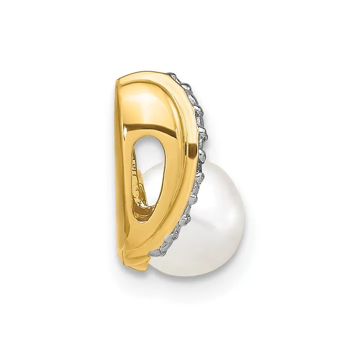 Necklaces Goldia 14K Yellow Gold 67mm White Round FW Cultured Pearl and Real Diamond Pendant