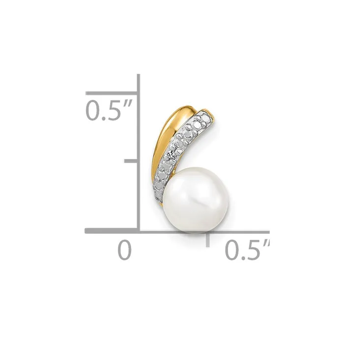 Necklaces Goldia 14K Yellow Gold 67mm White Round FW Cultured Pearl and Real Diamond Pendant