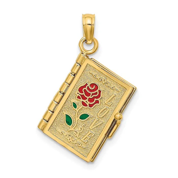 Necklaces Goldia 14k Yellow Gold Enameled 3D Moveable LOVE Flower Book Pendant Necklaces Goldia 14k Yellow Gold Enameled 3D Moveable LOVE Flower Book Pendant