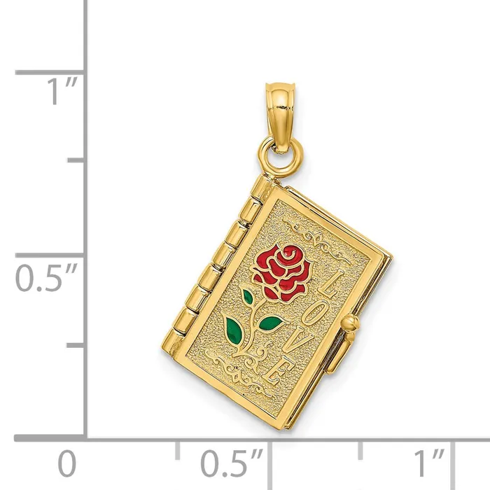 Necklaces Goldia 14k Yellow Gold Enameled 3D Moveable LOVE Flower Book Pendant