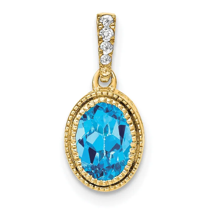 Necklaces Goldia 14K Yellow Gold Oval Blue Topaz and Real Diamond Pendant Necklaces Goldia 14K Yellow Gold Oval Blue Topaz and Real Diamond Pendant