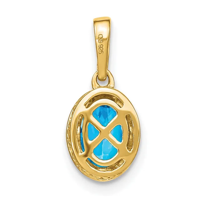 Necklaces Goldia 14K Yellow Gold Oval Blue Topaz and Real Diamond Pendant