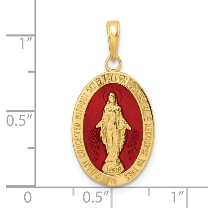 Necklaces Goldia 14k Yellow Gold Red Enameled Miraculous Medal Pendant