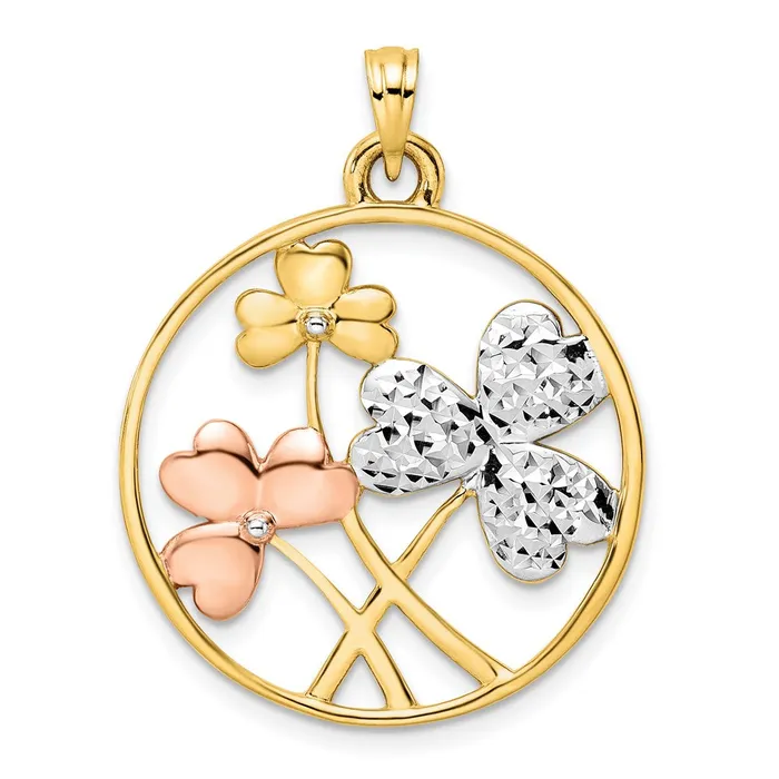 Necklaces Goldia 14k Yellow Rhodium Gold With White and Rose Rhodium DC Clovers Circle Pendant Necklaces Goldia 14k Yellow Rhodium Gold With White and Rose Rhodium DC Clovers Circle Pendant