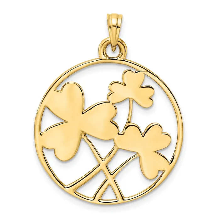 Necklaces Goldia 14k Yellow Rhodium Gold With White and Rose Rhodium DC Clovers Circle Pendant