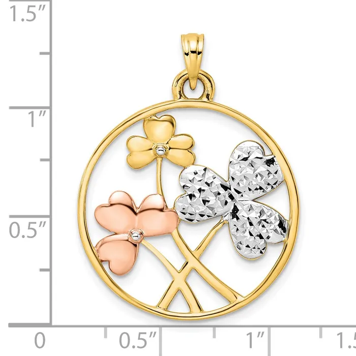 Necklaces Goldia 14k Yellow Rhodium Gold With White and Rose Rhodium DC Clovers Circle Pendant