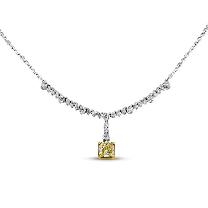 Necklaces Goldia 301 CT TW Certified Radiant Fancy Yellow and White Natural Diamond Necklace in 14K White Gold SI1 17 Necklaces Goldia 301 CT TW Certified Radiant Fancy Yellow and White Natural Diamond Necklace in 14K White Gold SI1 17