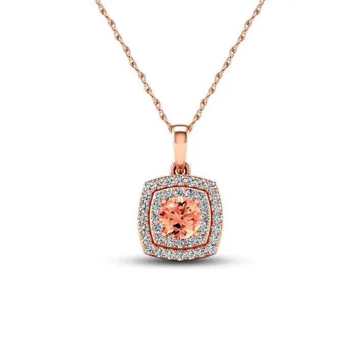 Necklaces Goldia 50mm Morganite and 02 CT TW Natural Diamond Double Cushion Frame Pendant in 10K Rose Gold Necklaces Goldia 50mm Morganite and 02 CT TW Natural Diamond Double Cushion Frame Pendant in 10K Rose Gold