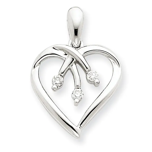 Necklaces Goldiacom 14k White Gold Three Stone Diamond Heart Pendant