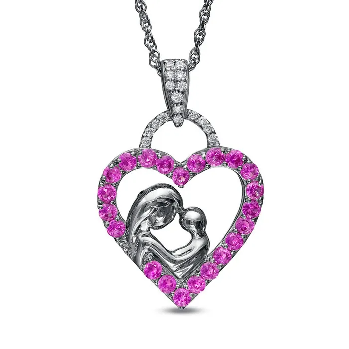Necklaces Goldia LabCreated Pink and White Sapphire Motherly Love Heart Pendant in Sterling Silver Necklaces Goldia LabCreated Pink and White Sapphire Motherly Love Heart Pendant in Sterling Silver