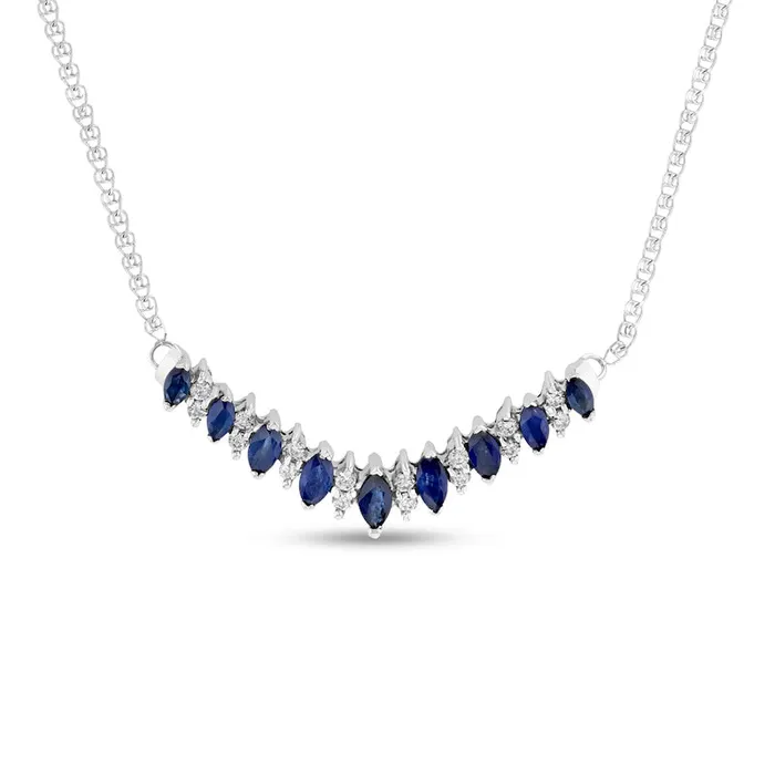 Necklaces Goldia Marquise Blue Sapphire and 025 CT TW Natural Diamond Chevron Necklace in 14K White Gold 175 Necklaces Goldia Marquise Blue Sapphire and 025 CT TW Natural Diamond Chevron Necklace in 14K White Gold 175