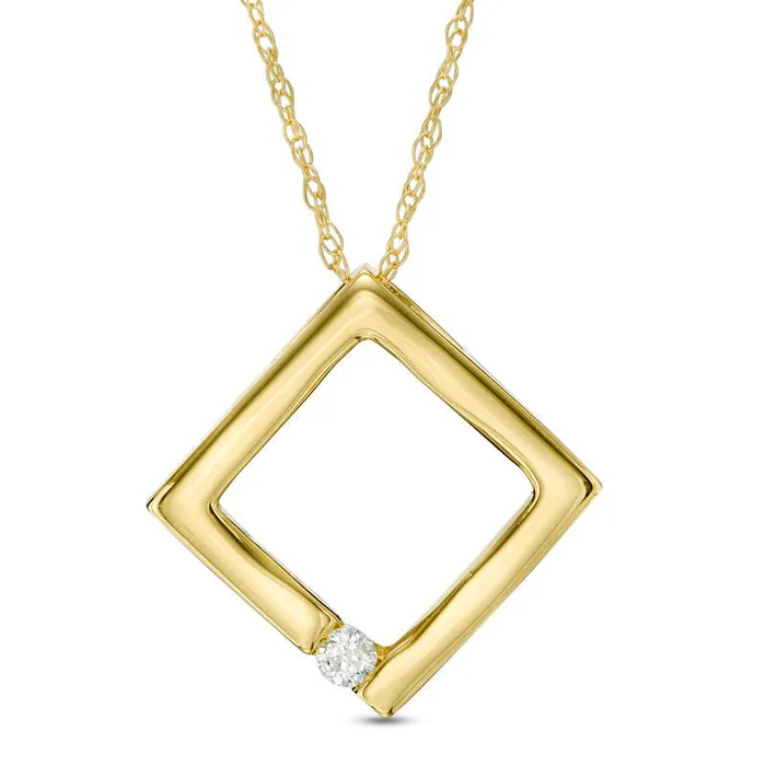 Necklaces Goldia Natural Clarity Enhanced Accent Solitaire Tilted Square Pendant in 10K Yellow Gold Necklaces Goldia Natural Clarity Enhanced Accent Solitaire Tilted Square Pendant in 10K Yellow Gold