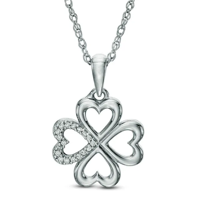 Necklaces Goldia Natural Diamond Accent HeartShaped Four Leaf Clover Pendant in Sterling Silver Necklaces Goldia Natural Diamond Accent HeartShaped Four Leaf Clover Pendant in Sterling Silver
