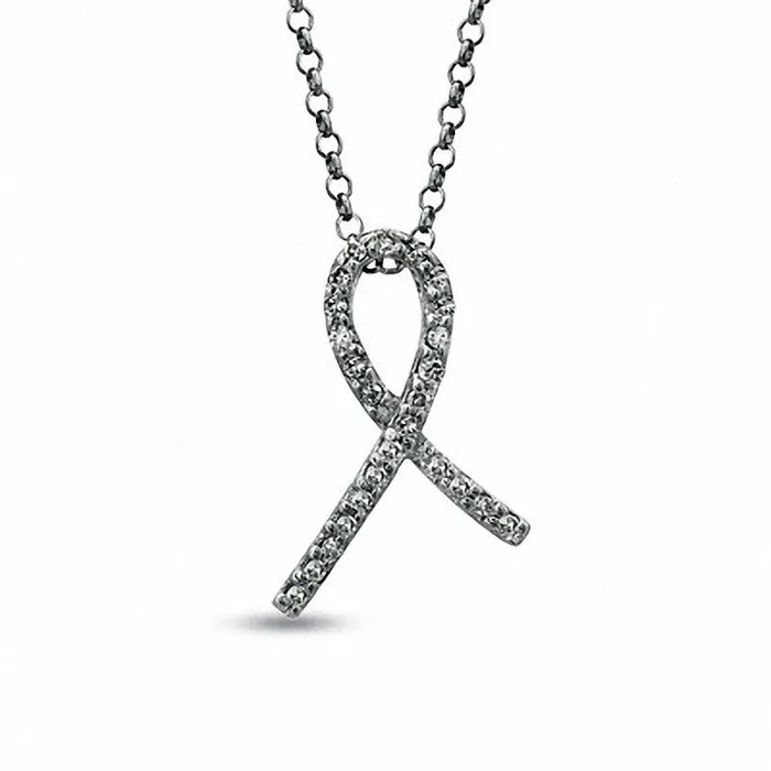 Necklaces Goldia Natural Diamond Accent Ribbon Pendant in Sterling Silver